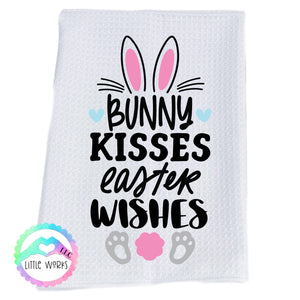 Bunny Kisses Easter Wishes Dish Towel